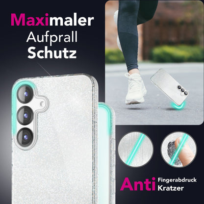 NALIA Glitzerhülle für Samsung Galaxy S25 – Funkelnder Glitzer-Look & Grip – SHINEPOP (Silikon Case) – Marke aus Berlin