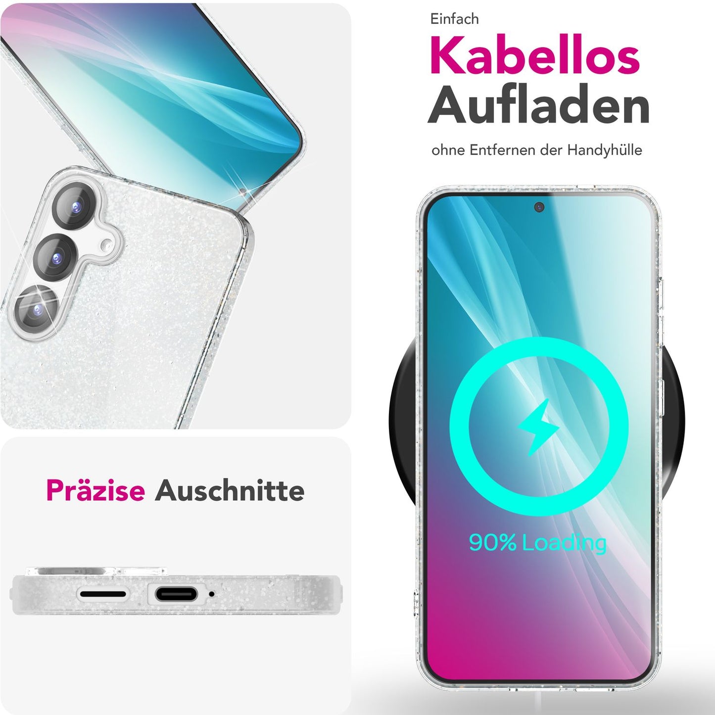 NALIA Glitzerhülle für Samsung Galaxy S25 – Funkelnder Glitzer-Look & Grip – SHINEPOP (Silikon Case) – Marke aus Berlin