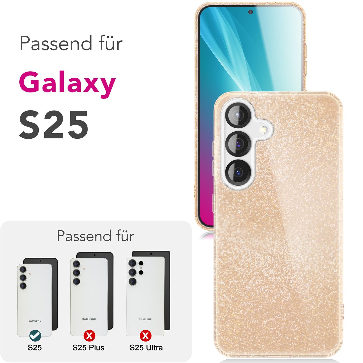NALIA Glitzerhülle für Samsung Galaxy S25 – Funkelnder Glitzer-Look & Grip – SHINEPOP (Silikon Case) – Marke aus Berlin