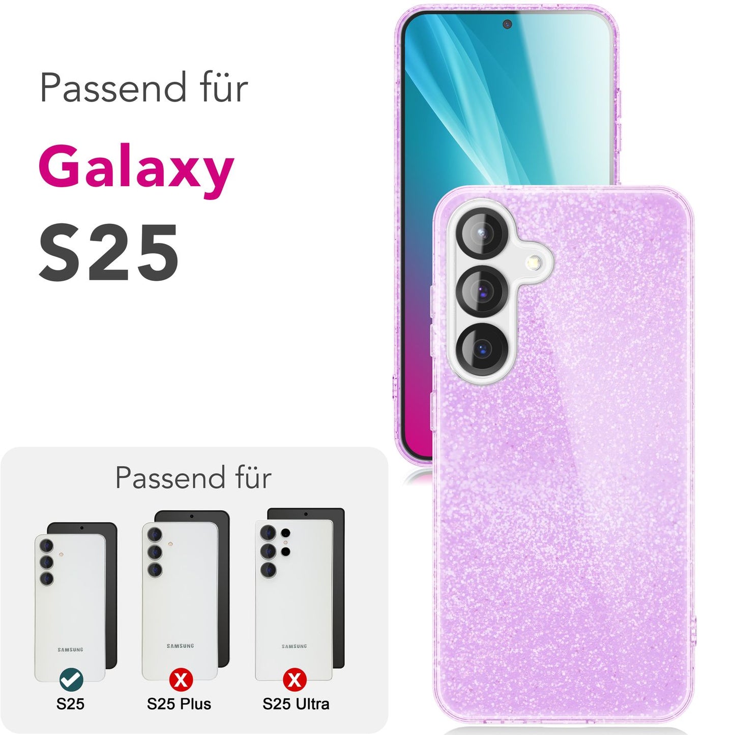 NALIA Glitzerhülle für Samsung Galaxy S25 – Funkelnder Glitzer-Look & Grip – SHINEPOP (Silikon Case) – Marke aus Berlin
