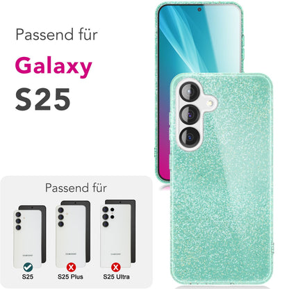 NALIA Glitzerhülle für Samsung Galaxy S25 – Funkelnder Glitzer-Look & Grip – SHINEPOP (Silikon Case) – Marke aus Berlin