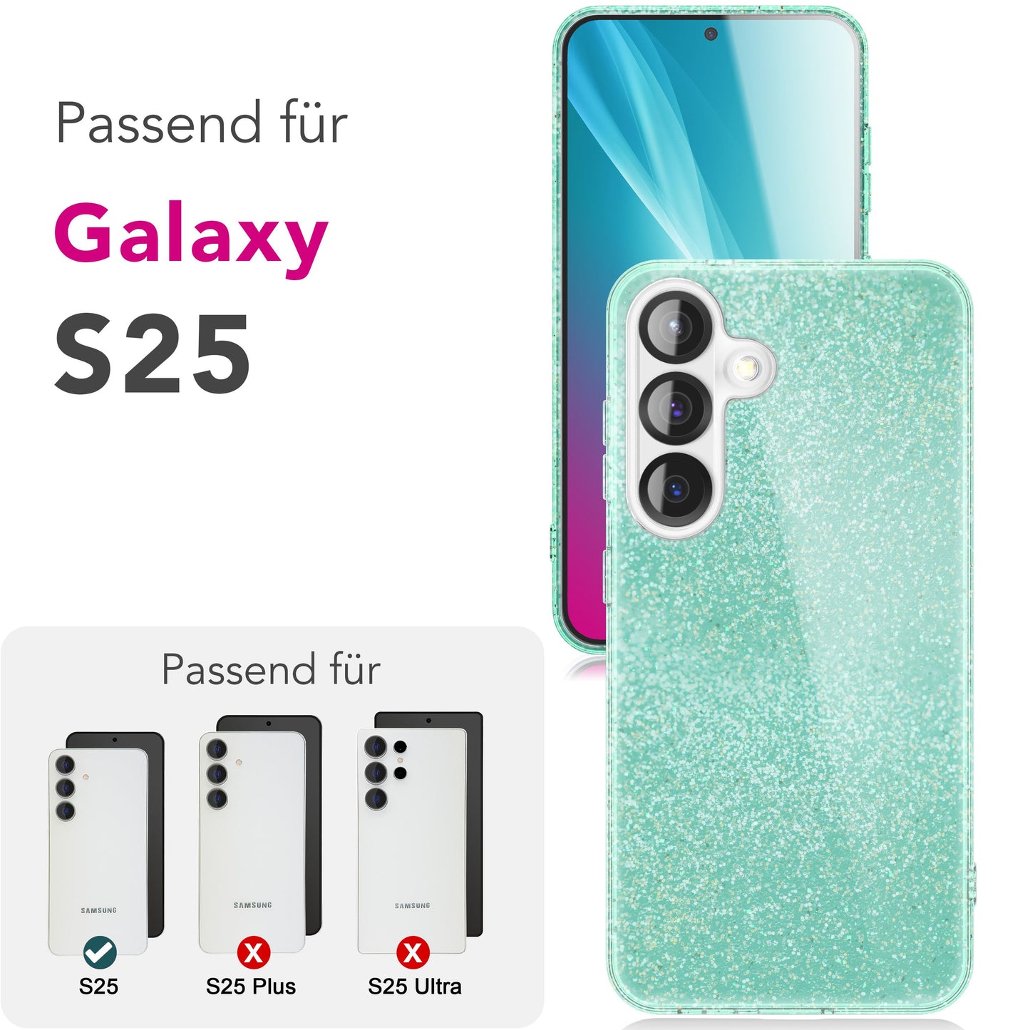 NALIA Glitzerhülle für Samsung Galaxy S25 – Funkelnder Glitzer-Look & Grip – SHINEPOP (Silikon Case) – Marke aus Berlin