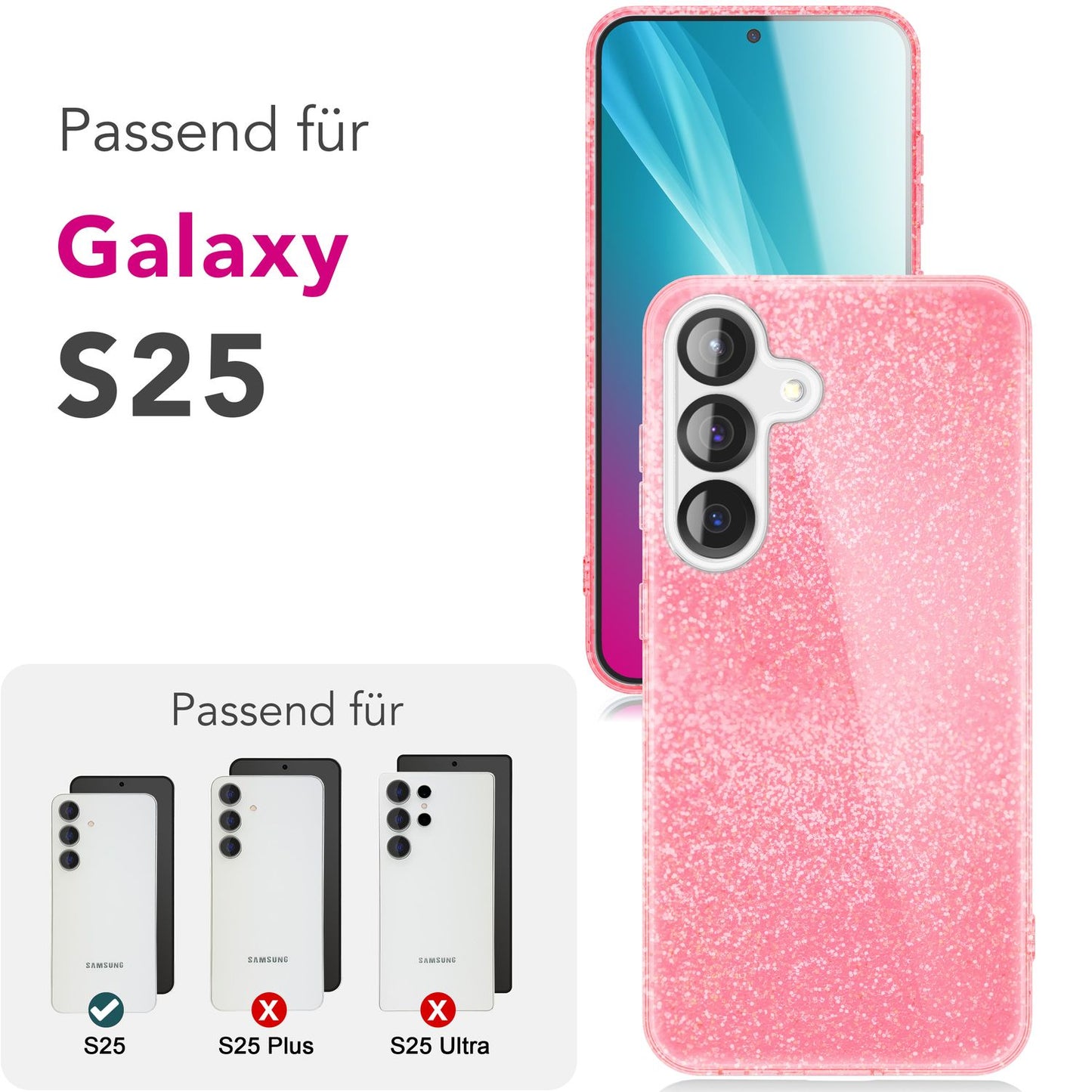 NALIA Glitzerhülle für Samsung Galaxy S25 – Funkelnder Glitzer-Look & Grip – SHINEPOP (Silikon Case) – Marke aus Berlin