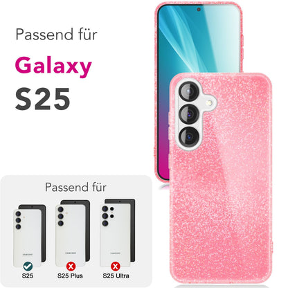 NALIA Glitzerhülle für Samsung Galaxy S25 – Funkelnder Glitzer-Look & Grip – SHINEPOP (Silikon Case) – Marke aus Berlin