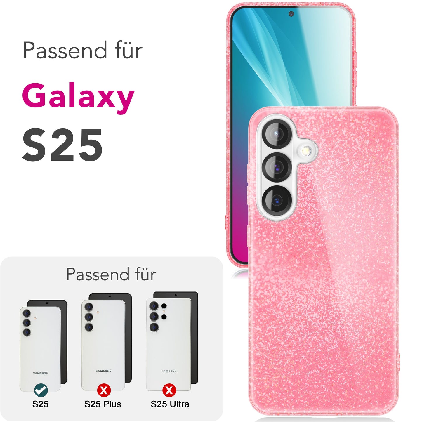 NALIA Glitzerhülle für Samsung Galaxy S25 – Funkelnder Glitzer-Look & Grip – SHINEPOP (Silikon Case) – Marke aus Berlin
