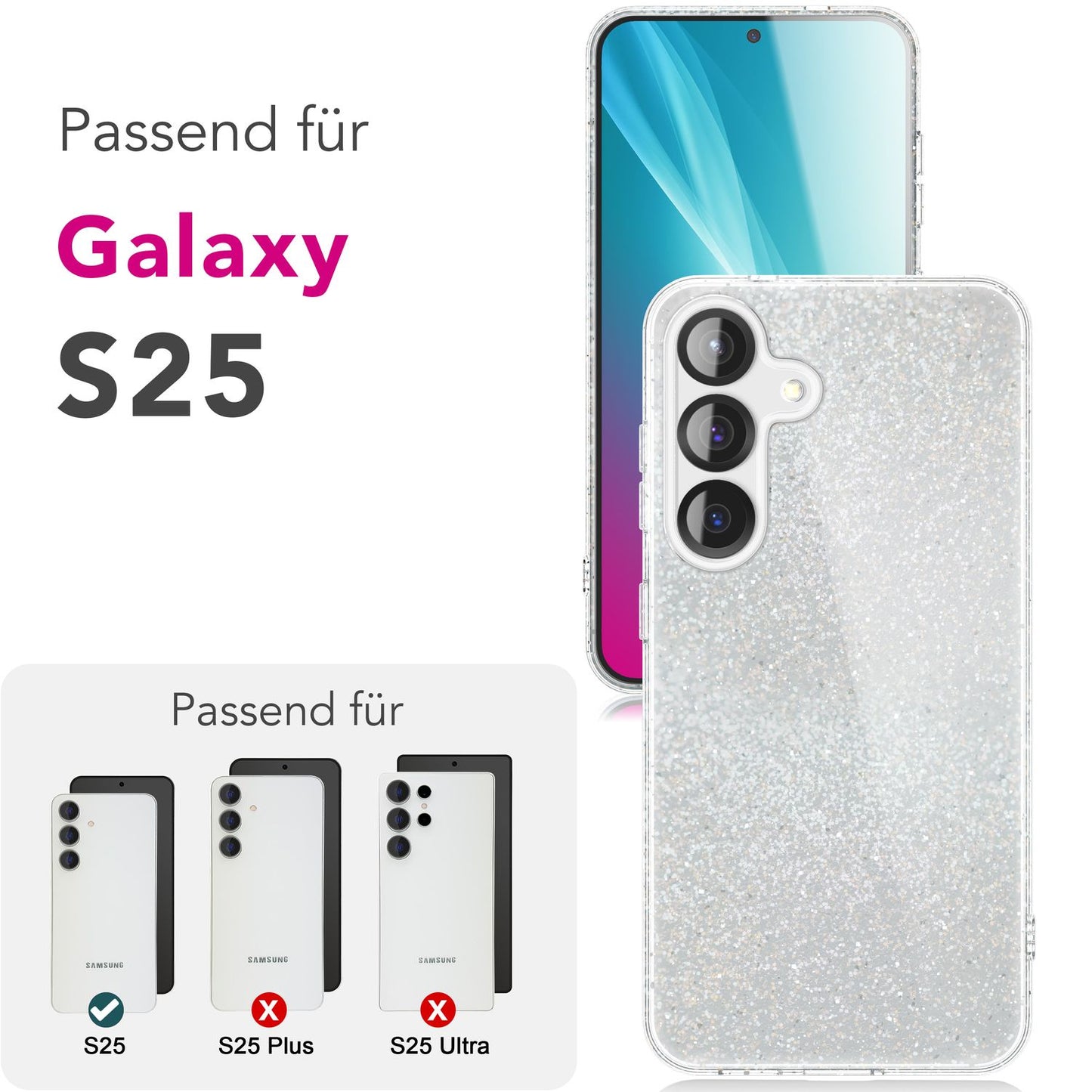 NALIA Glitzerhülle für Samsung Galaxy S25 – Funkelnder Glitzer-Look & Grip – SHINEPOP (Silikon Case) – Marke aus Berlin