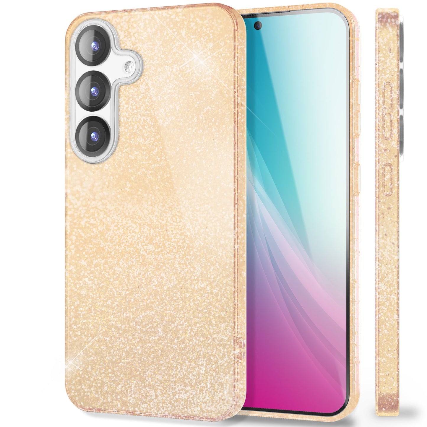 NALIA Glitzerhülle für Samsung Galaxy S25 Plus – Funkelnder Glitzer-Look & Grip – SHINEPOP (Silikon Case) – Marke aus Berlin
