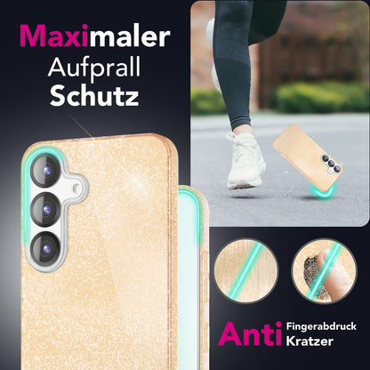 NALIA Glitzerhülle für Samsung Galaxy S25 Plus – Funkelnder Glitzer-Look & Grip – SHINEPOP (Silikon Case) – Marke aus Berlin