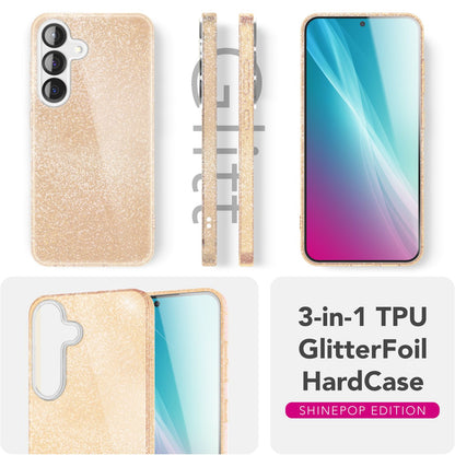 NALIA Glitzerhülle für Samsung Galaxy S25 Plus – Funkelnder Glitzer-Look & Grip – SHINEPOP (Silikon Case) – Marke aus Berlin