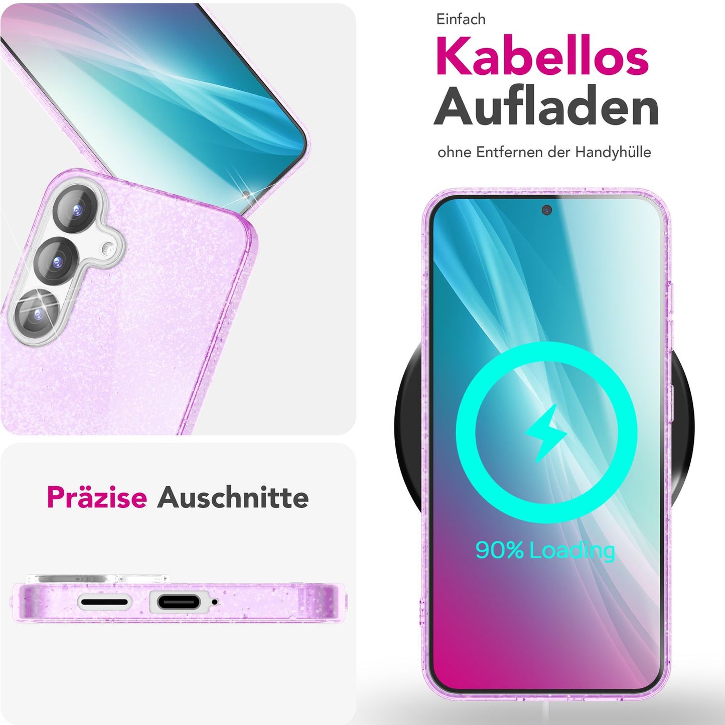 NALIA Glitzerhülle für Samsung Galaxy S25 Plus – Funkelnder Glitzer-Look & Grip – SHINEPOP (Silikon Case) – Marke aus Berlin