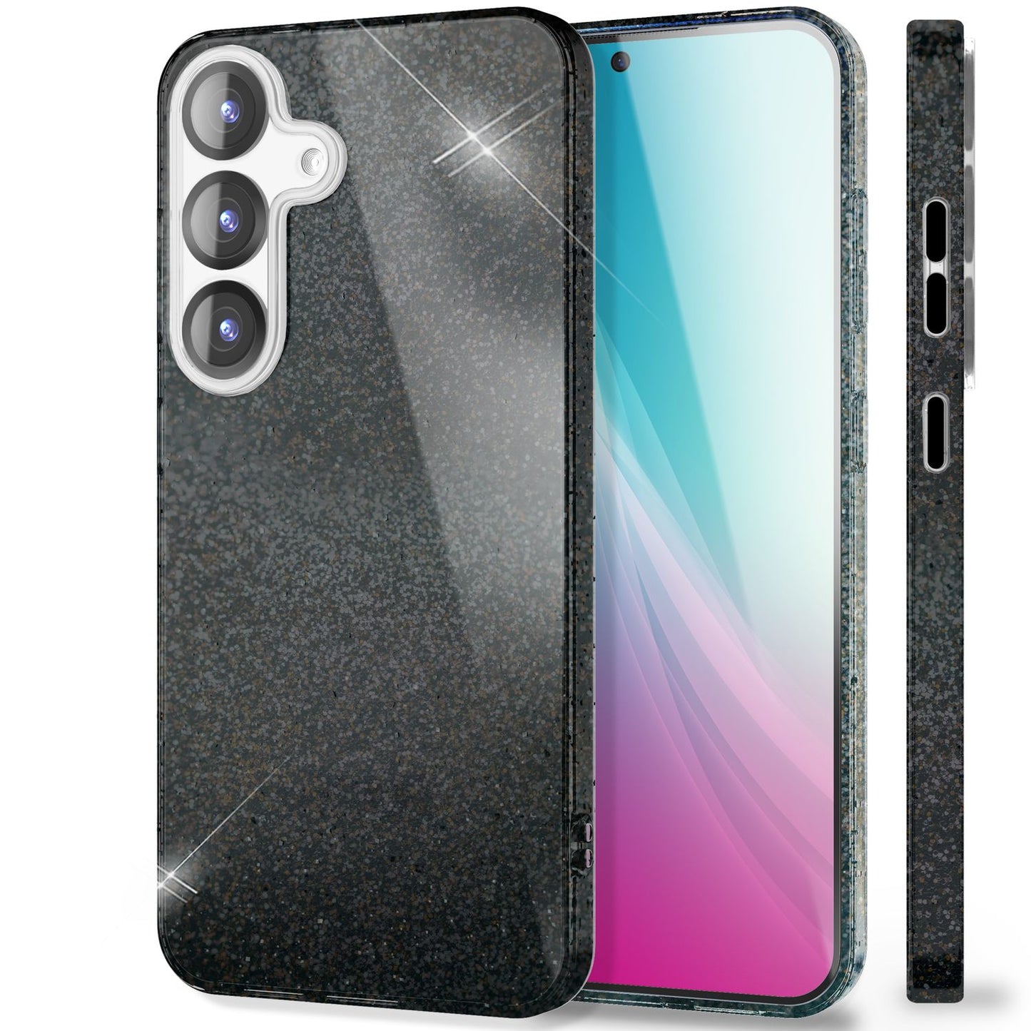NALIA Glitzerhülle für Samsung Galaxy S25 Plus – Funkelnder Glitzer-Look & Grip – SHINEPOP (Silikon Case) – Marke aus Berlin