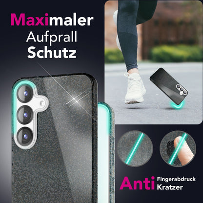 NALIA Glitzerhülle für Samsung Galaxy S25 Plus – Funkelnder Glitzer-Look & Grip – SHINEPOP (Silikon Case) – Marke aus Berlin