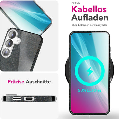 NALIA Glitzerhülle für Samsung Galaxy S25 Plus – Funkelnder Glitzer-Look & Grip – SHINEPOP (Silikon Case) – Marke aus Berlin