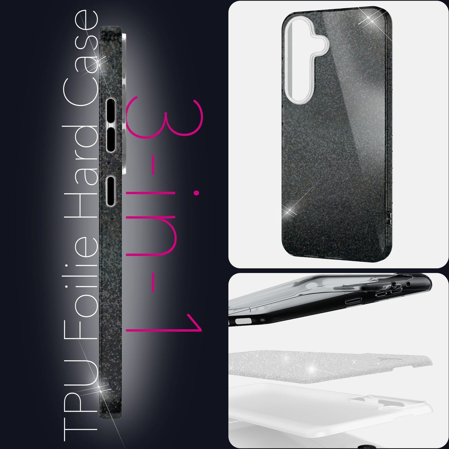 NALIA Glitzerhülle für Samsung Galaxy S25 Plus – Funkelnder Glitzer-Look & Grip – SHINEPOP (Silikon Case) – Marke aus Berlin