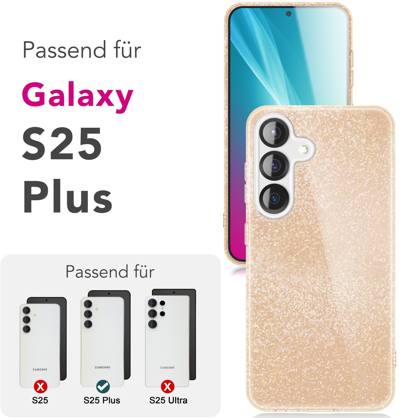 NALIA Glitzerhülle für Samsung Galaxy S25 Plus – Funkelnder Glitzer-Look & Grip – SHINEPOP (Silikon Case) – Marke aus Berlin