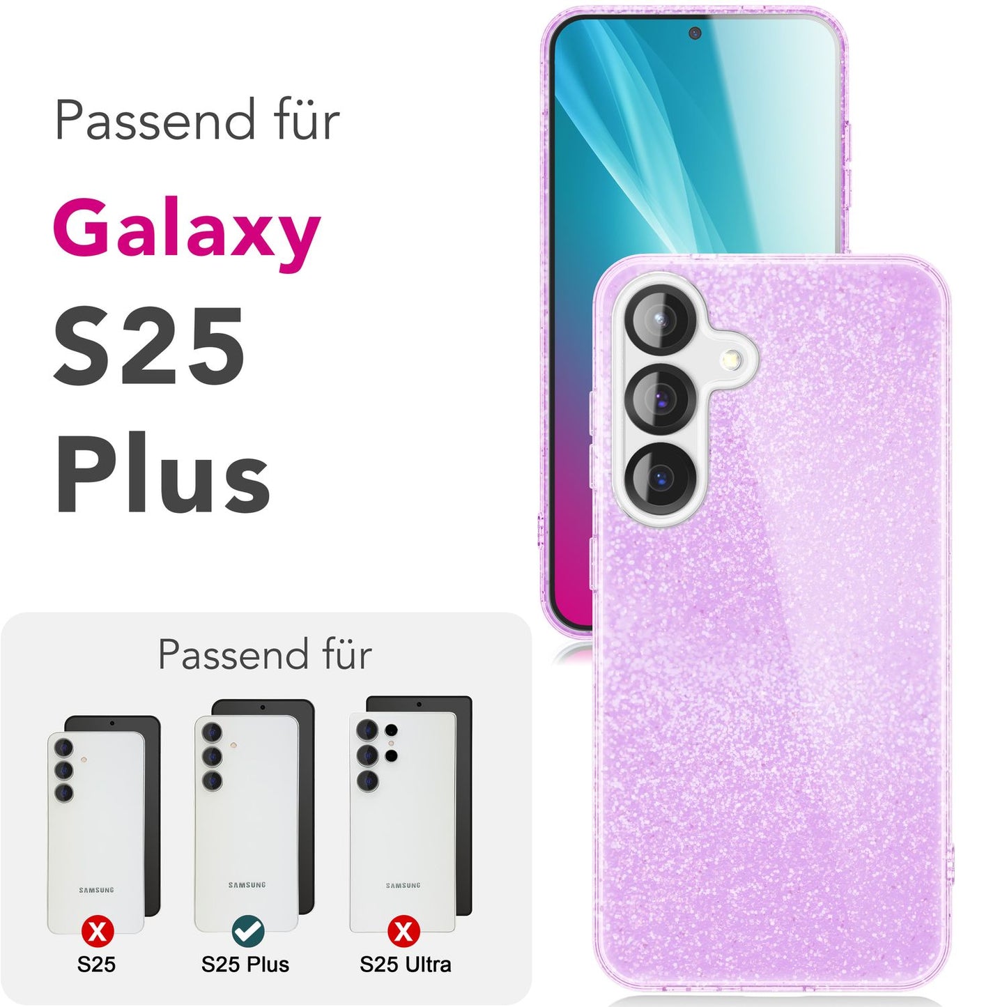 NALIA Glitzerhülle für Samsung Galaxy S25 Plus – Funkelnder Glitzer-Look & Grip – SHINEPOP (Silikon Case) – Marke aus Berlin