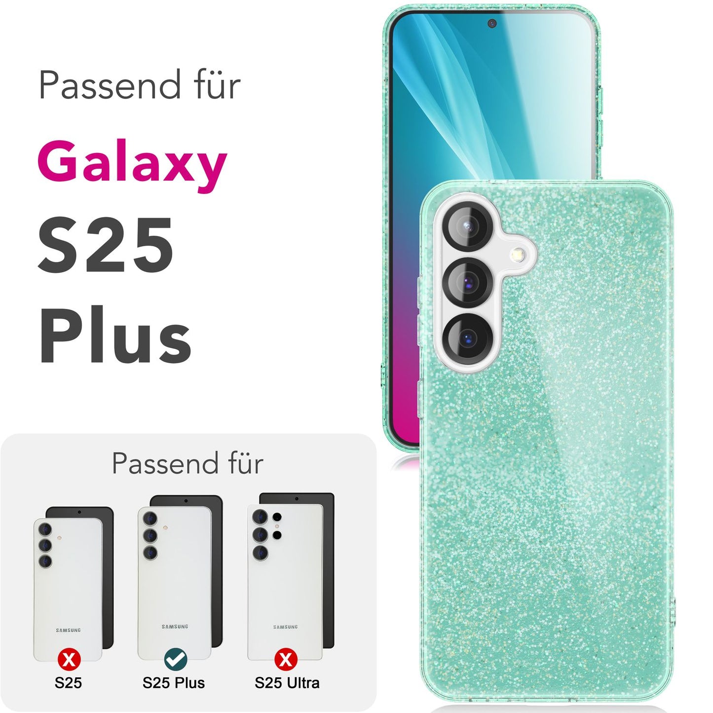 NALIA Glitzerhülle für Samsung Galaxy S25 Plus – Funkelnder Glitzer-Look & Grip – SHINEPOP (Silikon Case) – Marke aus Berlin