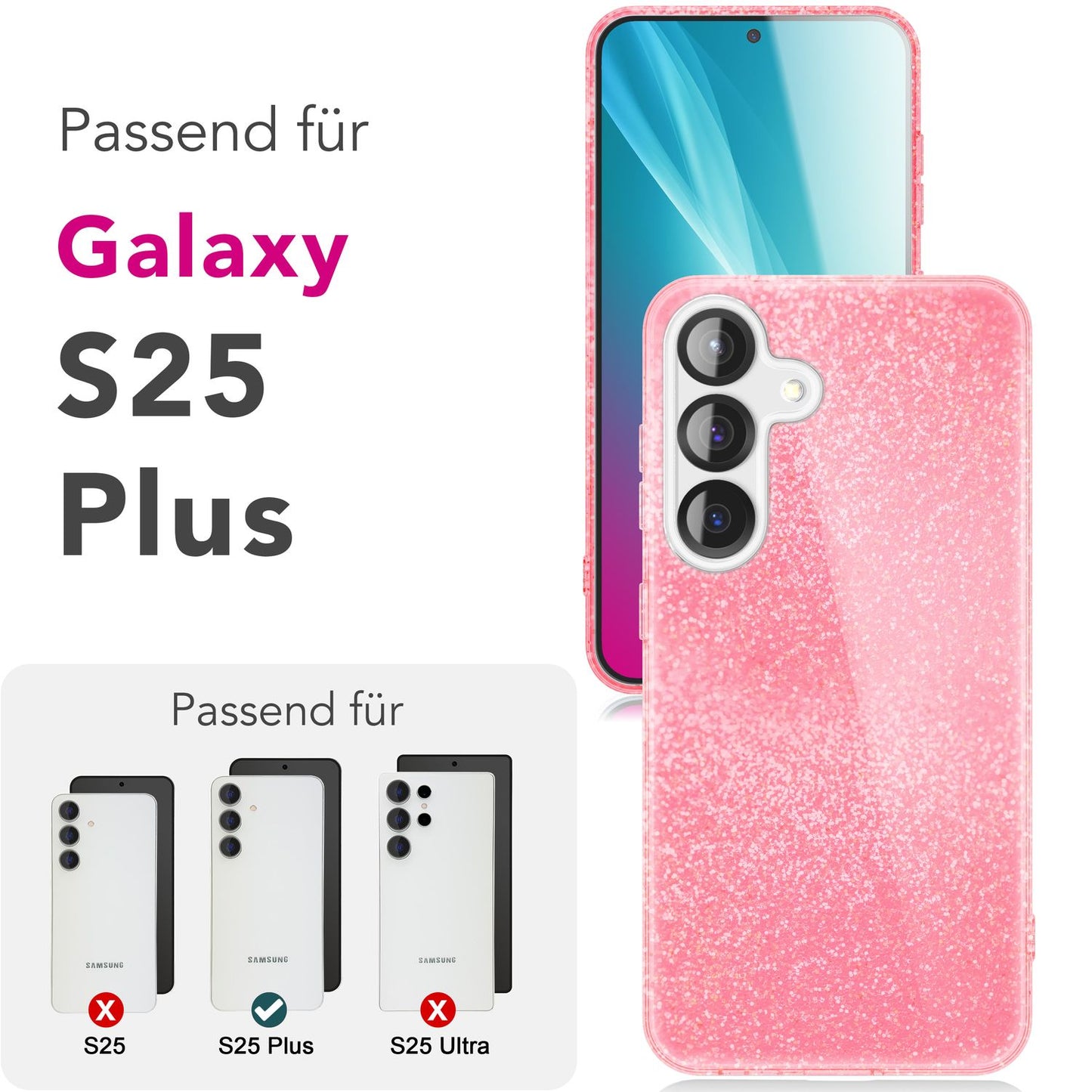 NALIA Glitzerhülle für Samsung Galaxy S25 Plus – Funkelnder Glitzer-Look & Grip – SHINEPOP (Silikon Case) – Marke aus Berlin