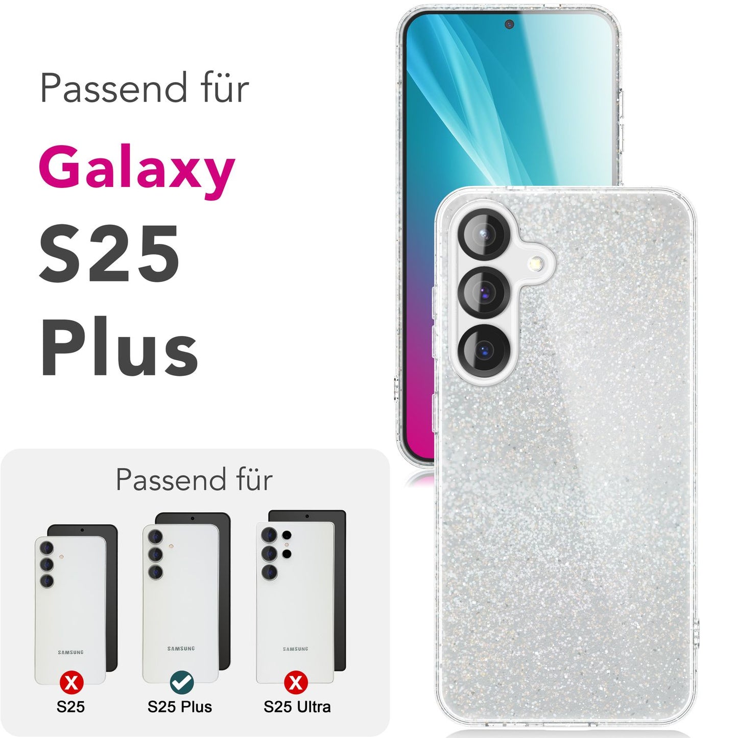 NALIA Glitzerhülle für Samsung Galaxy S25 Plus – Funkelnder Glitzer-Look & Grip – SHINEPOP (Silikon Case) – Marke aus Berlin