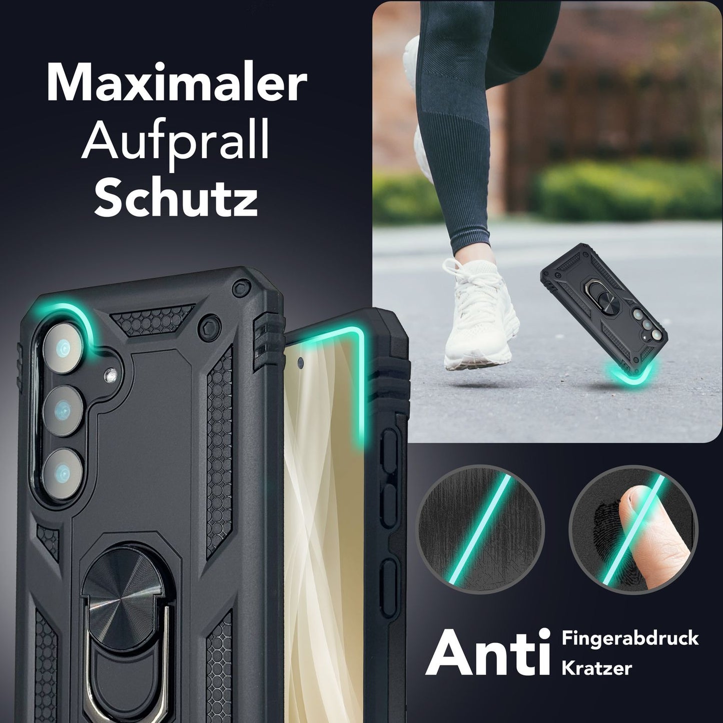 NALIA Panzerhülle für Samsung Galaxy S25 – Ring-Ständer 360° & Magnet-Halterung Kompatibel – RINGDEFEND (Stoßfestes Outdoor Case) – Marke aus Berlin