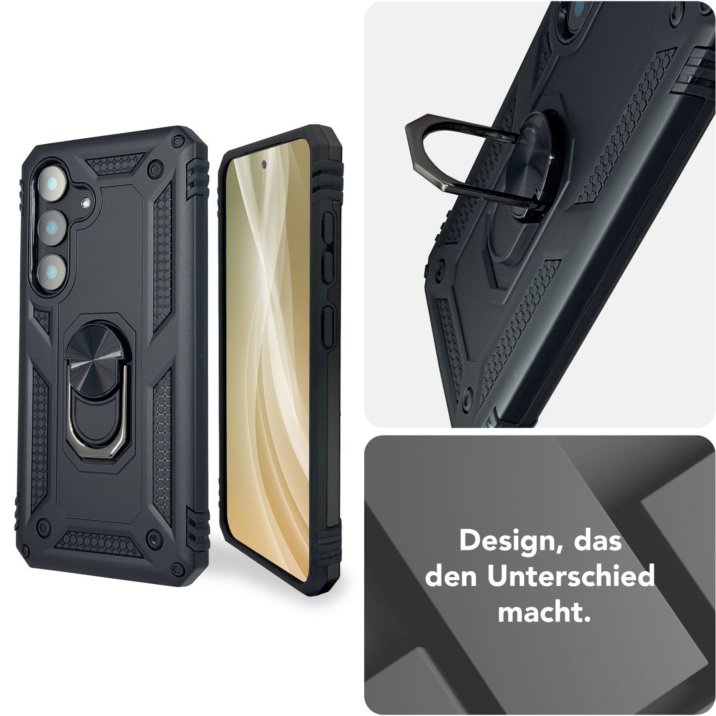 NALIA Panzerhülle für Samsung Galaxy S25 – Ring-Ständer 360° & Magnet-Halterung Kompatibel – RINGDEFEND (Stoßfestes Outdoor Case) – Marke aus Berlin
