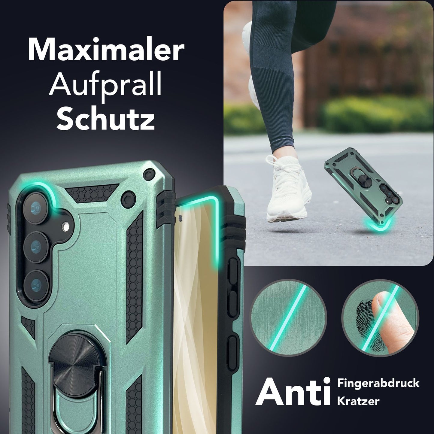 NALIA Panzerhülle für Samsung Galaxy S25 – Ring-Ständer 360° & Magnet-Halterung Kompatibel – RINGDEFEND (Stoßfestes Outdoor Case) – Marke aus Berlin
