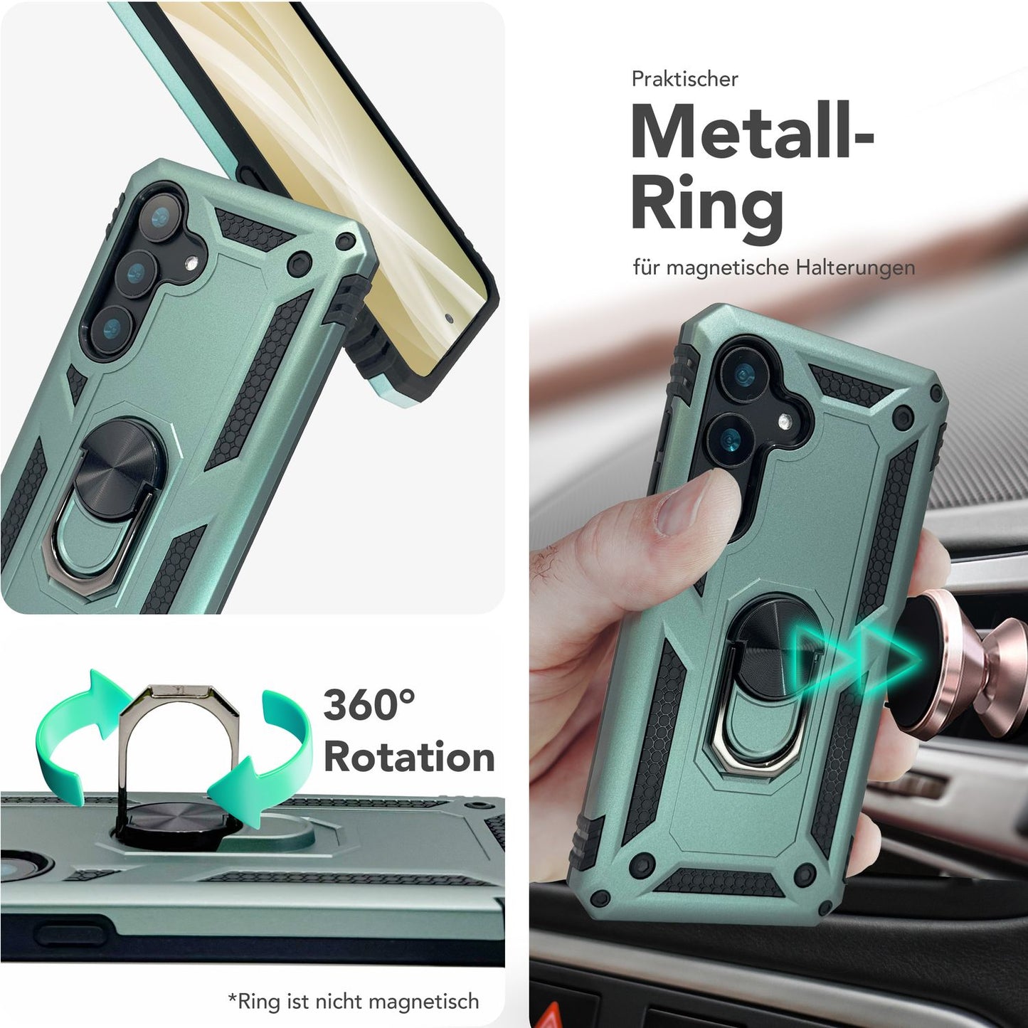 NALIA Panzerhülle für Samsung Galaxy S25 – Ring-Ständer 360° & Magnet-Halterung Kompatibel – RINGDEFEND (Stoßfestes Outdoor Case) – Marke aus Berlin