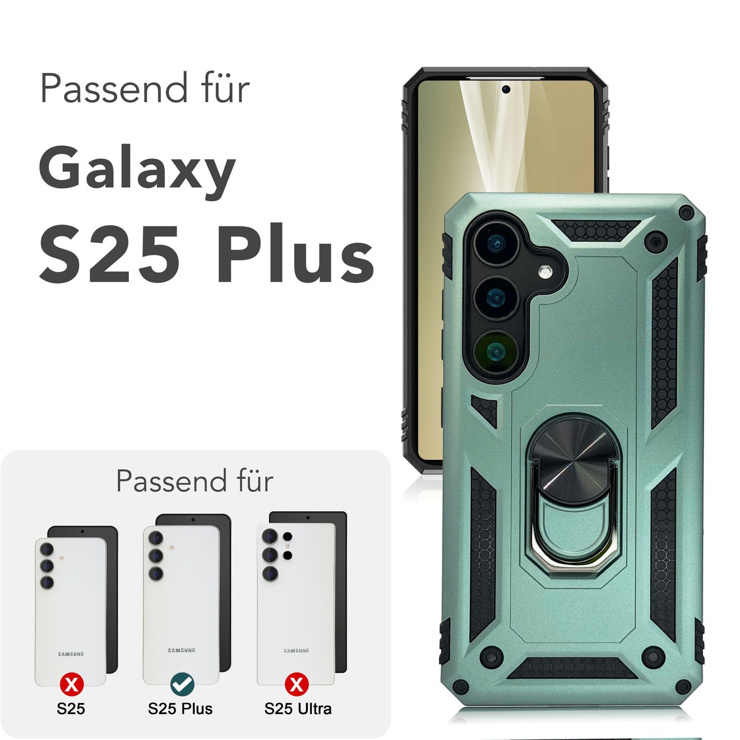 NALIA Panzerhülle für Samsung Galaxy S25 Plus – Ring-Ständer 360° & Magnet-Halterung Kompatibel – RINGDEFEND (Stoßfestes Outdoor Case) – Marke aus Berlin