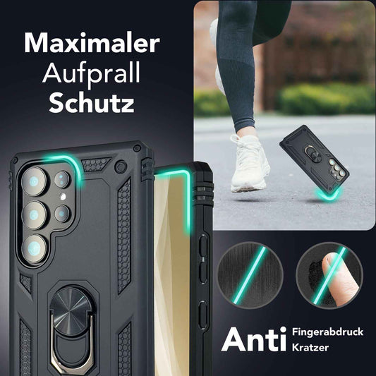 NALIA Panzerhülle für Samsung Galaxy S25 Ultra – Ring-Ständer 360° & Magnet-Halterung Kompatibel – RINGDEFEND (Stoßfestes Outdoor Case) – Marke aus Berlin