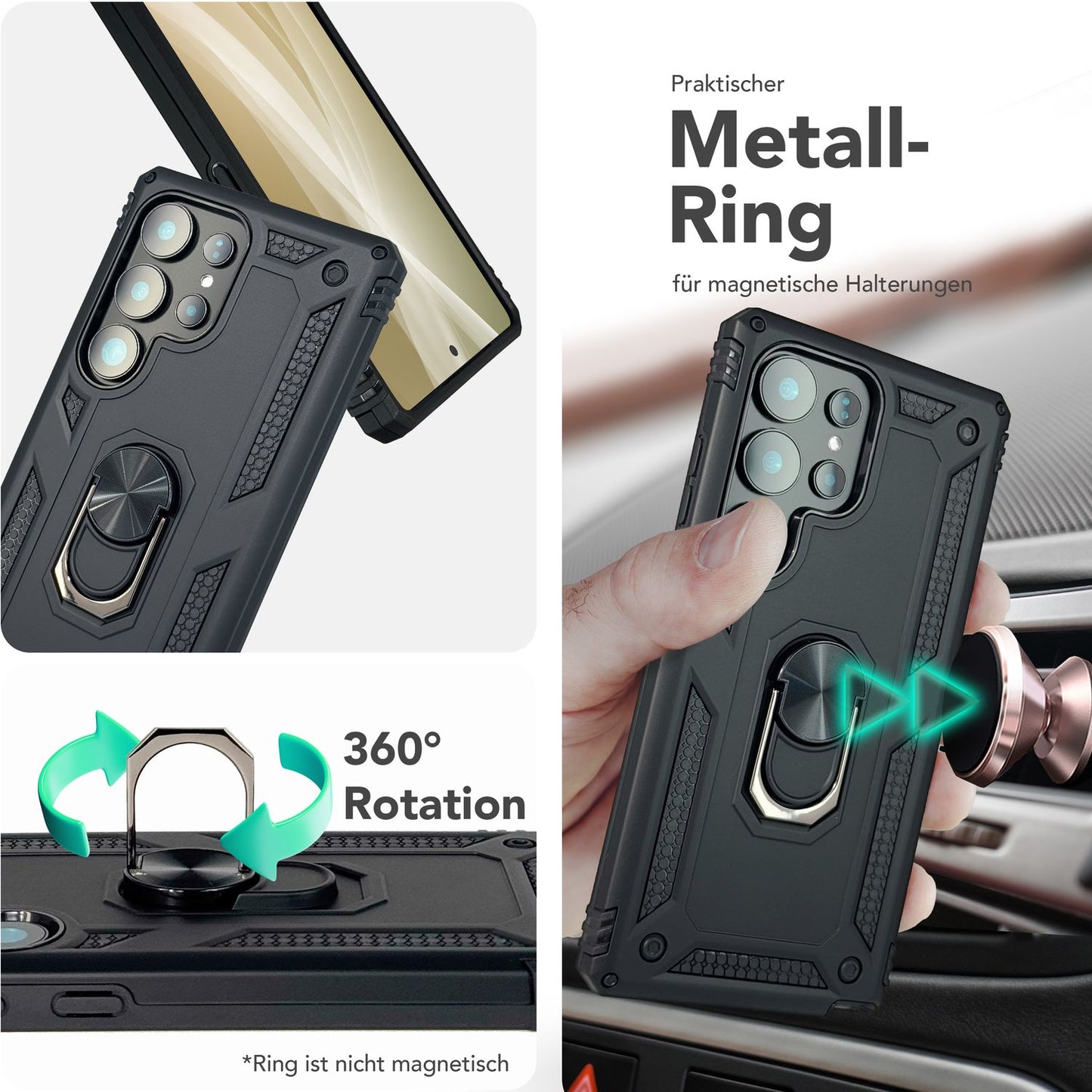 NALIA Panzerhülle für Samsung Galaxy S25 Ultra – Ring-Ständer 360° & Magnet-Halterung Kompatibel – RINGDEFEND (Stoßfestes Outdoor Case) – Marke aus Berlin