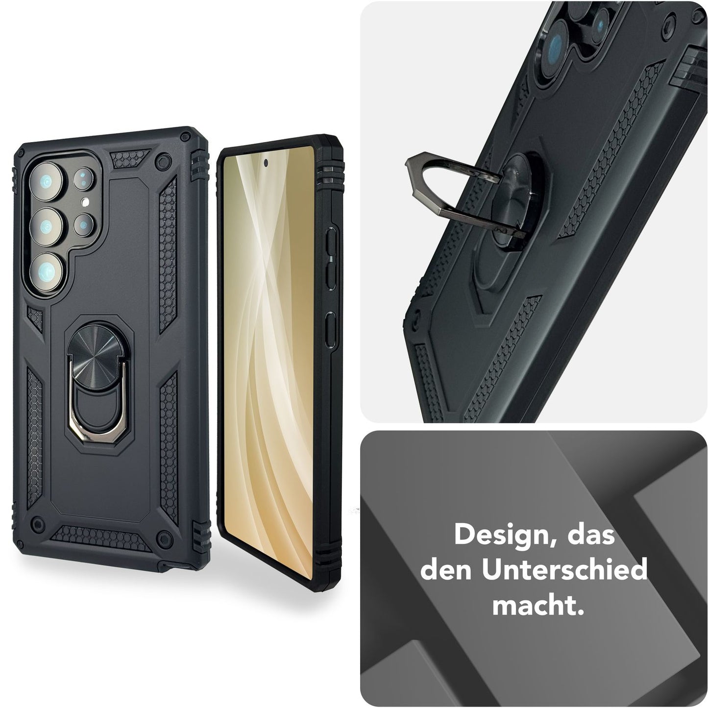 NALIA Panzerhülle für Samsung Galaxy S25 Ultra – Ring-Ständer 360° & Magnet-Halterung Kompatibel – RINGDEFEND (Stoßfestes Outdoor Case) – Marke aus Berlin