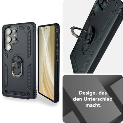 NALIA Panzerhülle für Samsung Galaxy S25 Ultra – Ring-Ständer 360° & Magnet-Halterung Kompatibel – RINGDEFEND (Stoßfestes Outdoor Case) – Marke aus Berlin