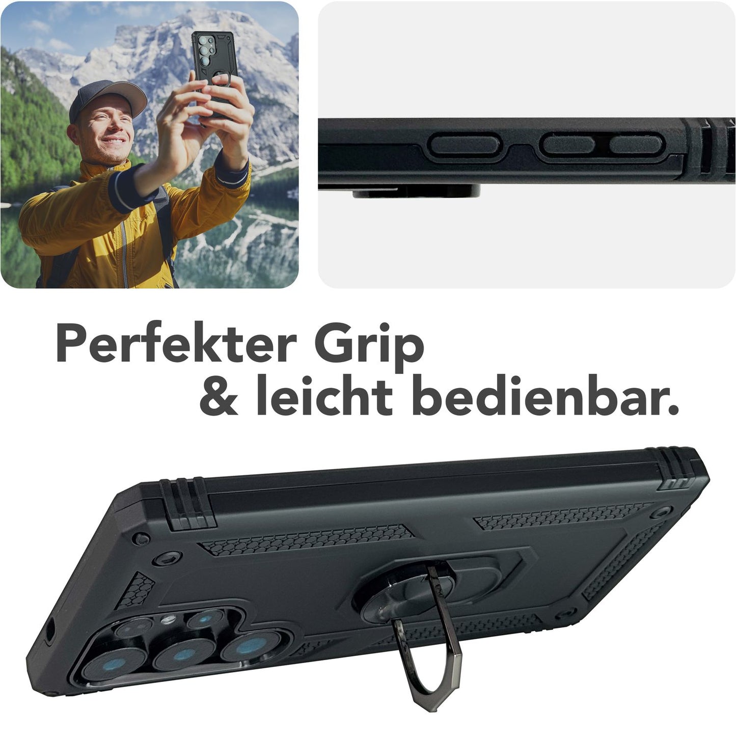 NALIA Panzerhülle für Samsung Galaxy S25 Ultra – Ring-Ständer 360° & Magnet-Halterung Kompatibel – RINGDEFEND (Stoßfestes Outdoor Case) – Marke aus Berlin