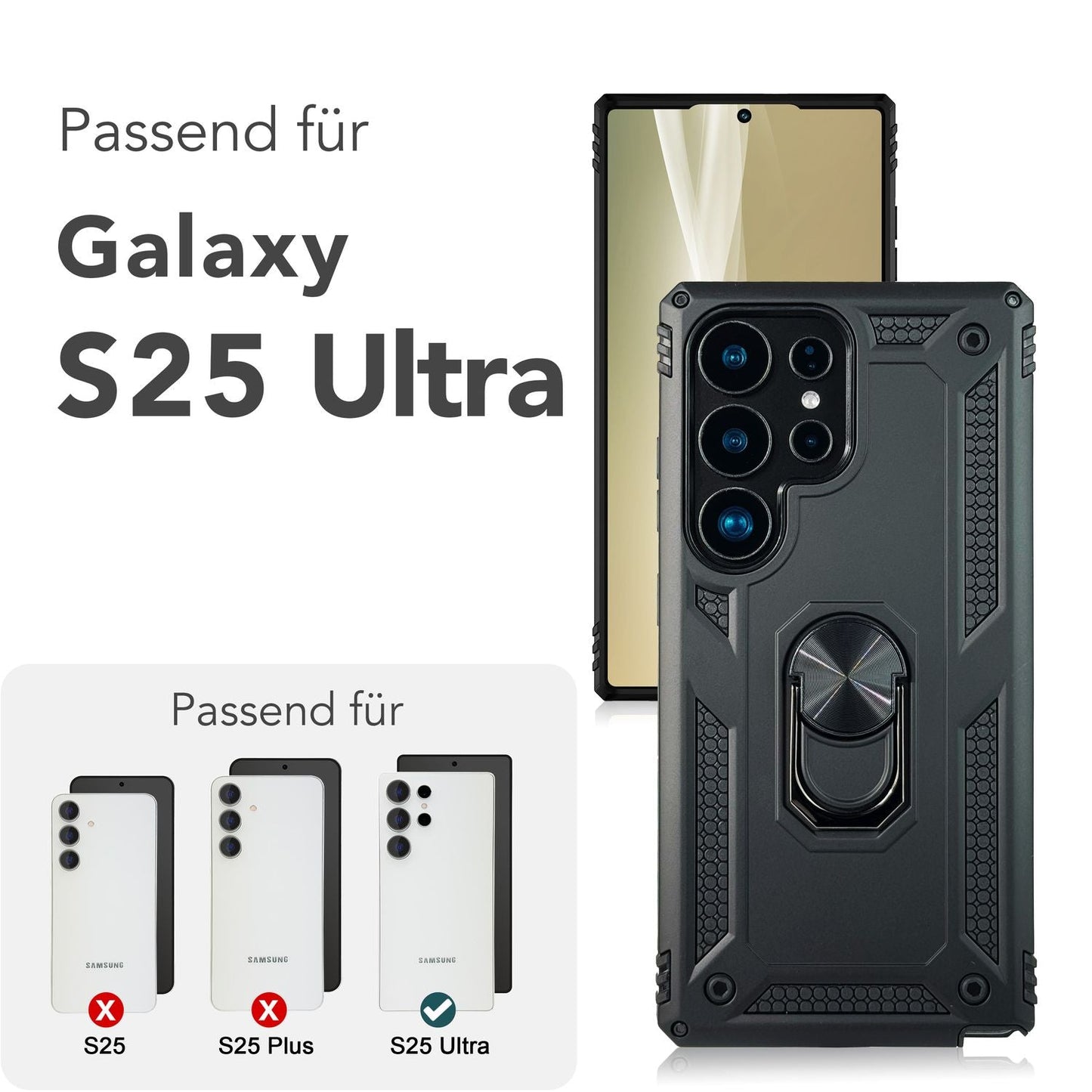 NALIA Panzerhülle für Samsung Galaxy S25 Ultra – Ring-Ständer 360° & Magnet-Halterung Kompatibel – RINGDEFEND (Stoßfestes Outdoor Case) – Marke aus Berlin