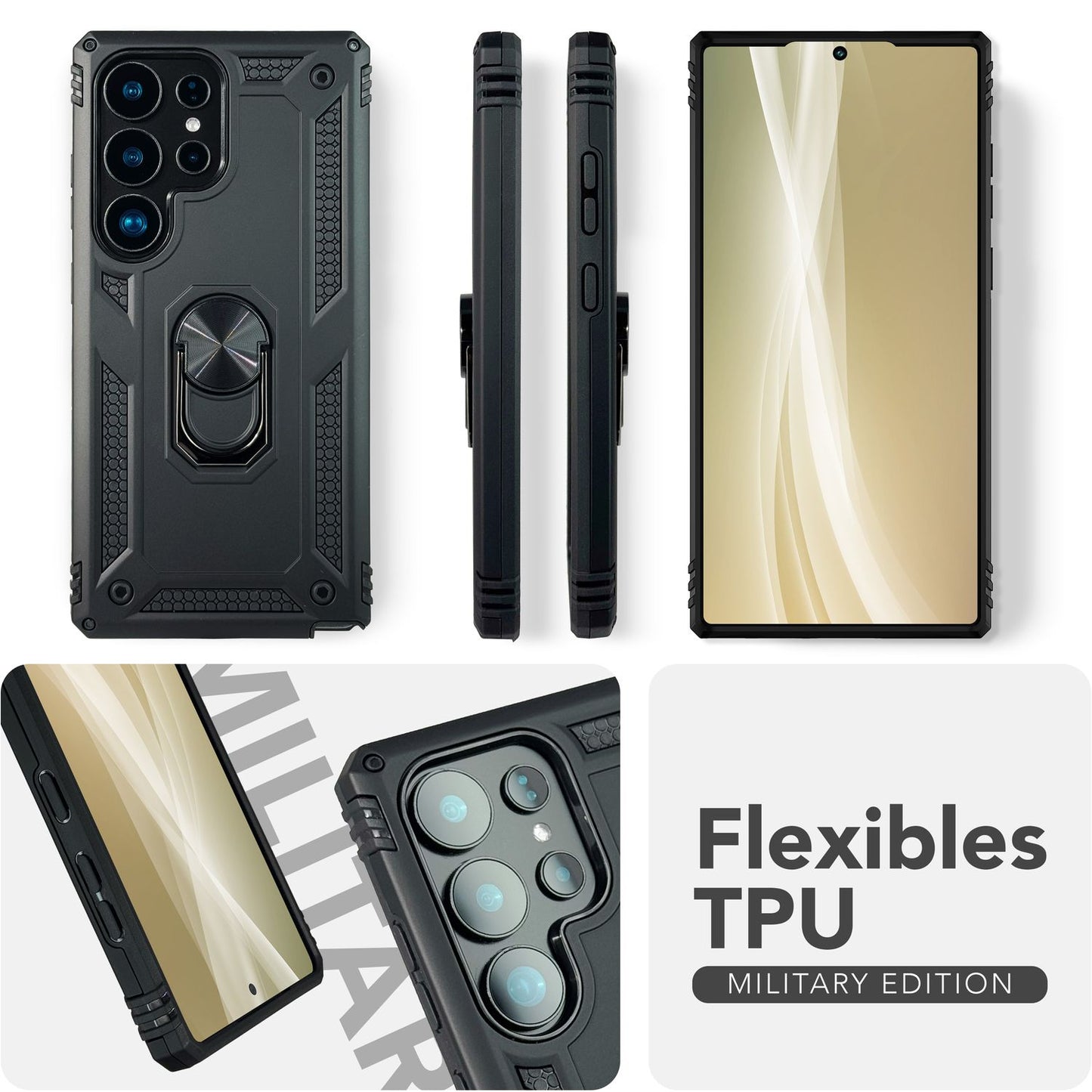 NALIA Panzerhülle für Samsung Galaxy S25 Ultra – Ring-Ständer 360° & Magnet-Halterung Kompatibel – RINGDEFEND (Stoßfestes Outdoor Case) – Marke aus Berlin