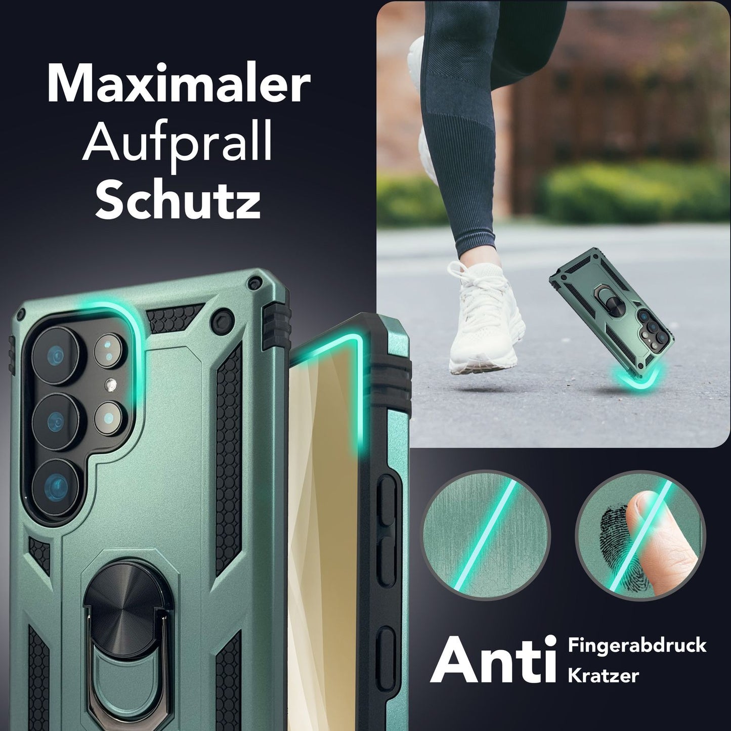 NALIA Panzerhülle für Samsung Galaxy S25 Ultra – Ring-Ständer 360° & Magnet-Halterung Kompatibel – RINGDEFEND (Stoßfestes Outdoor Case) – Marke aus Berlin