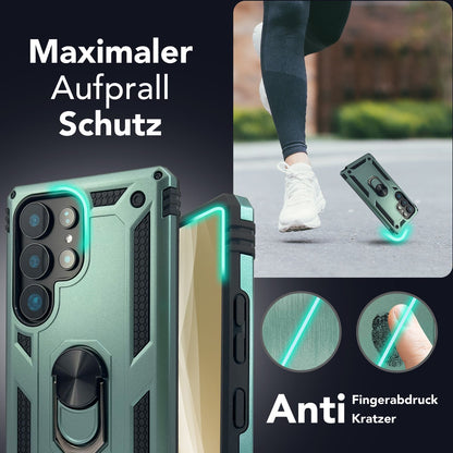 NALIA Panzerhülle für Samsung Galaxy S25 Ultra – Ring-Ständer 360° & Magnet-Halterung Kompatibel – RINGDEFEND (Stoßfestes Outdoor Case) – Marke aus Berlin