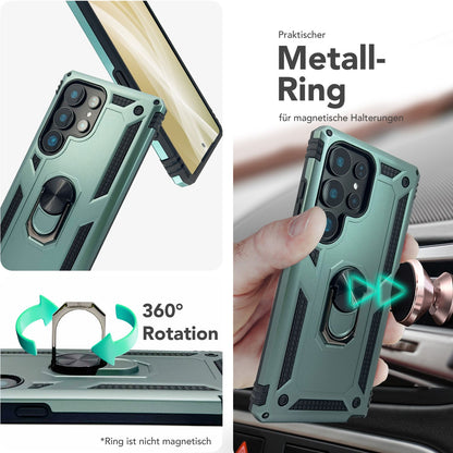 NALIA Panzerhülle für Samsung Galaxy S25 Ultra – Ring-Ständer 360° & Magnet-Halterung Kompatibel – RINGDEFEND (Stoßfestes Outdoor Case) – Marke aus Berlin