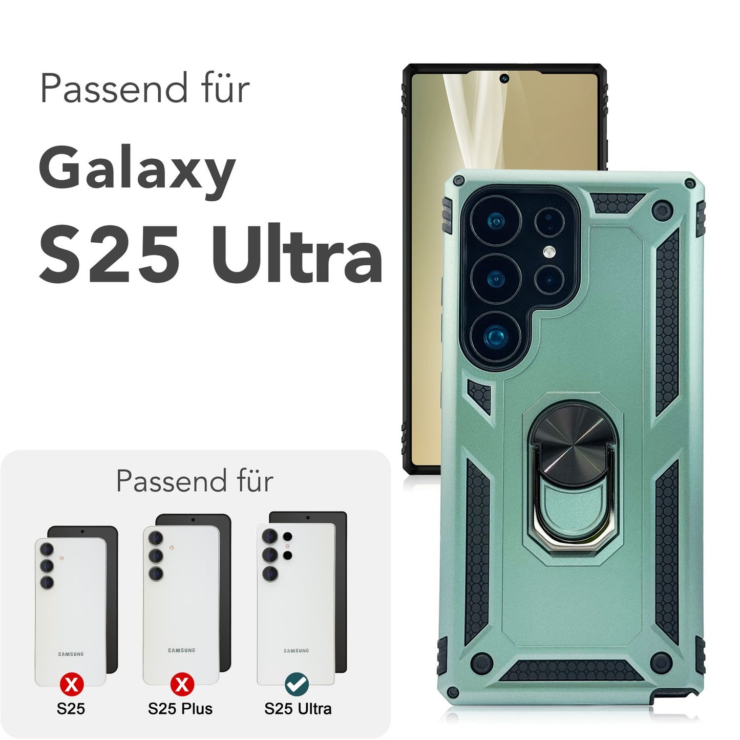 NALIA Panzerhülle für Samsung Galaxy S25 Ultra – Ring-Ständer 360° & Magnet-Halterung Kompatibel – RINGDEFEND (Stoßfestes Outdoor Case) – Marke aus Berlin