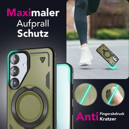 NALIA Magnetische Panzerhülle für Samsung Galaxy S25 – Ring-Halterung 360° & MagSafe kompatibel – STORMGUARD (Outdoor Case) – Marke aus Berlin