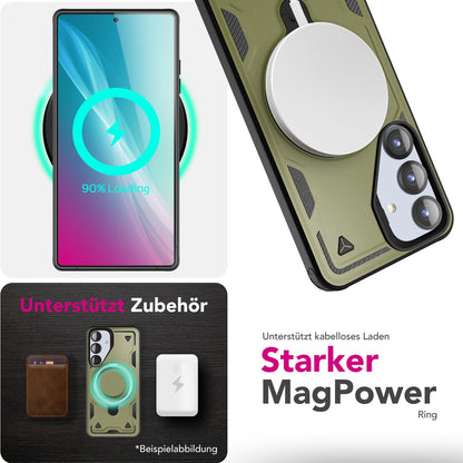 NALIA Magnetische Panzerhülle für Samsung Galaxy S25 – Ring-Halterung 360° & MagSafe kompatibel – STORMGUARD (Outdoor Case) – Marke aus Berlin