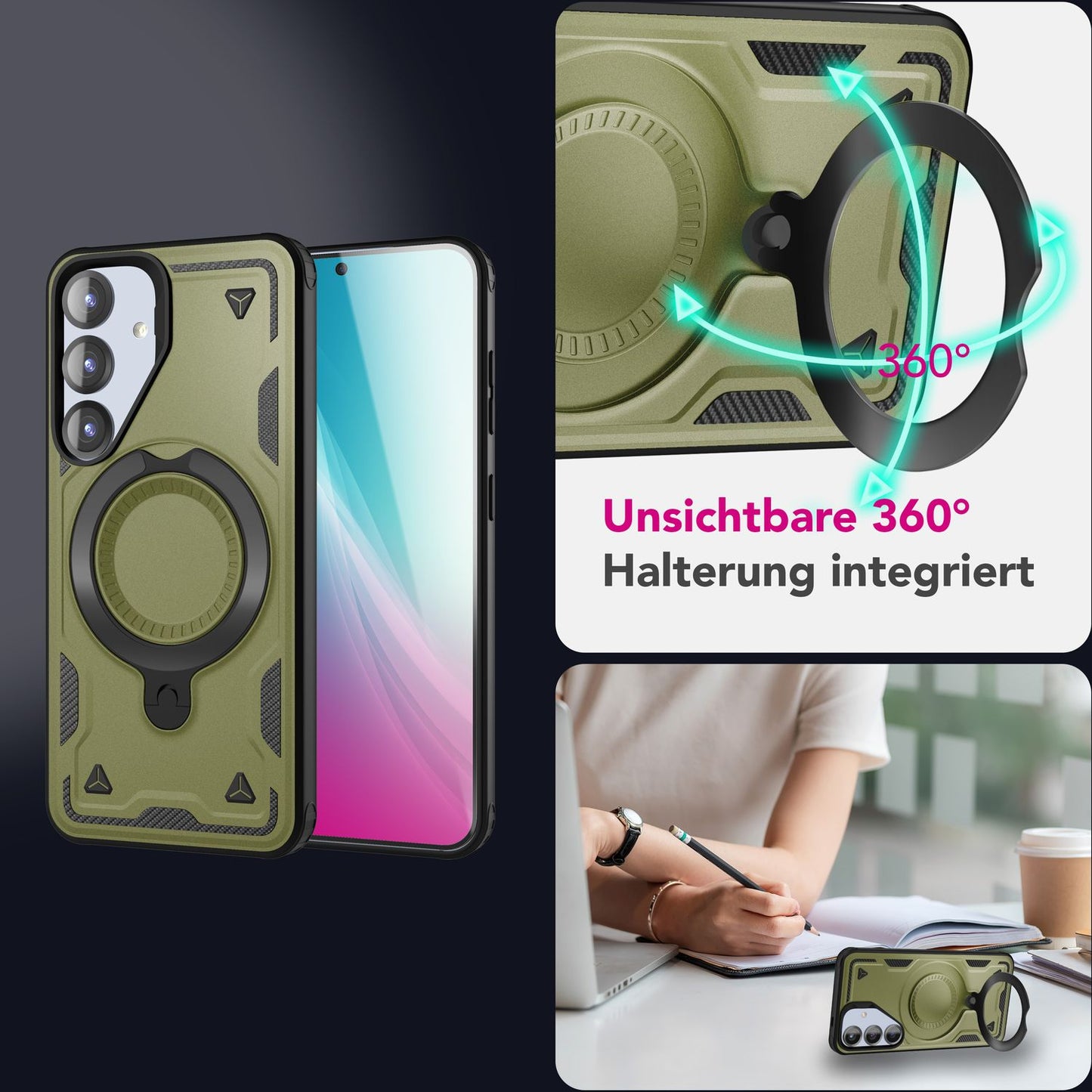 NALIA Magnetische Panzerhülle für Samsung Galaxy S25 – Ring-Halterung 360° & MagSafe kompatibel – STORMGUARD (Outdoor Case) – Marke aus Berlin