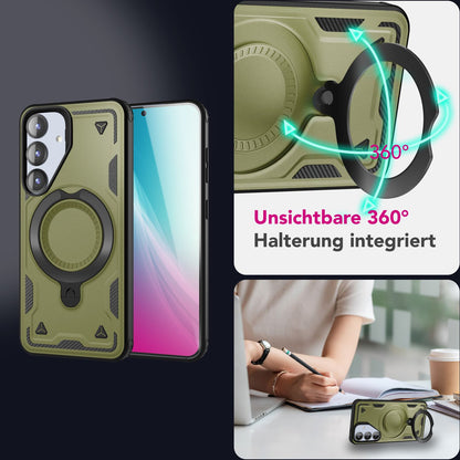 NALIA Magnetische Panzerhülle für Samsung Galaxy S25 – Ring-Halterung 360° & MagSafe kompatibel – STORMGUARD (Outdoor Case) – Marke aus Berlin