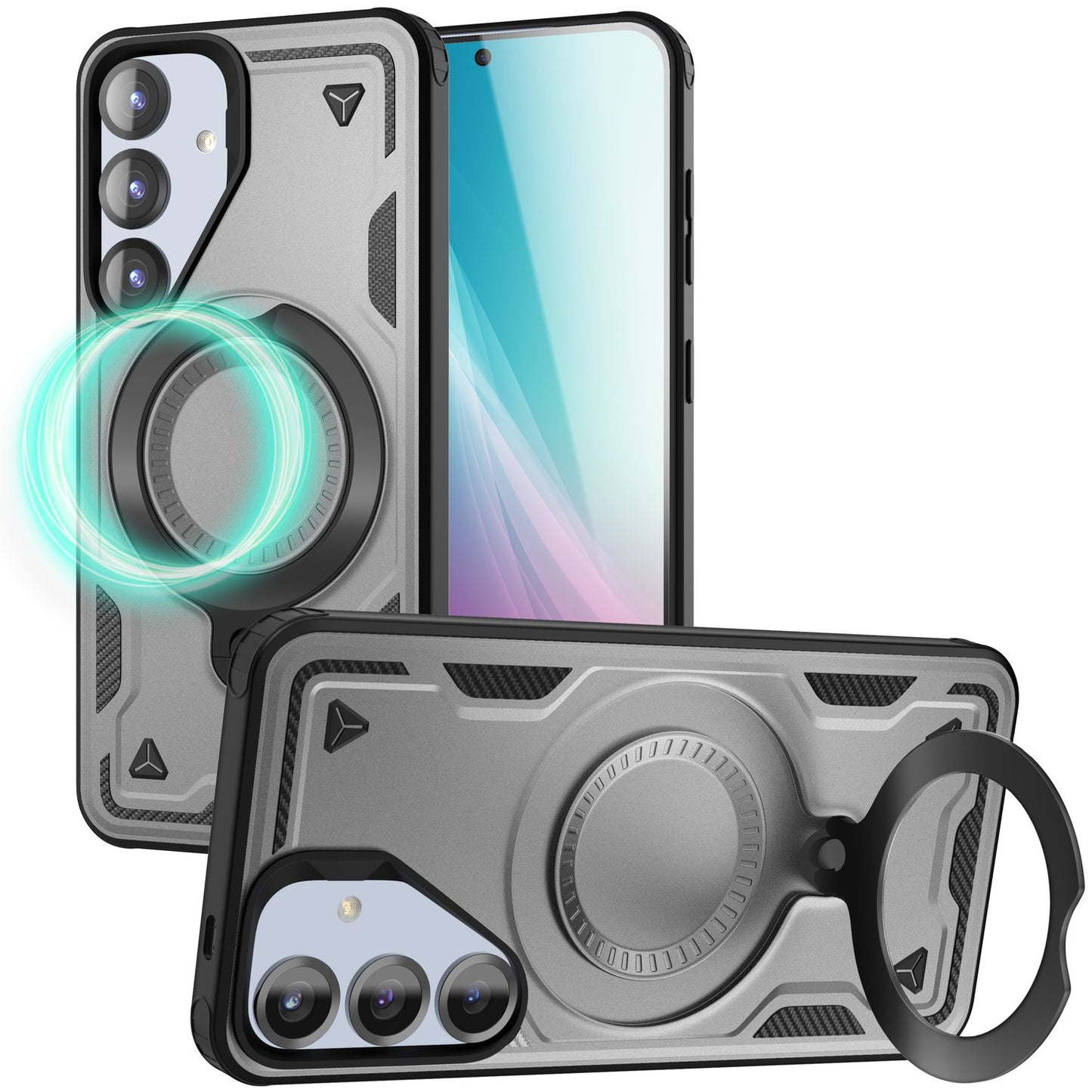 NALIA Magnetische Panzerhülle für Samsung Galaxy S25 – Ring-Halterung 360° & MagSafe kompatibel – STORMGUARD (Outdoor Case) – Marke aus Berlin