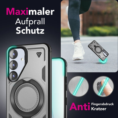 NALIA Magnetische Panzerhülle für Samsung Galaxy S25 – Ring-Halterung 360° & MagSafe kompatibel – STORMGUARD (Outdoor Case) – Marke aus Berlin