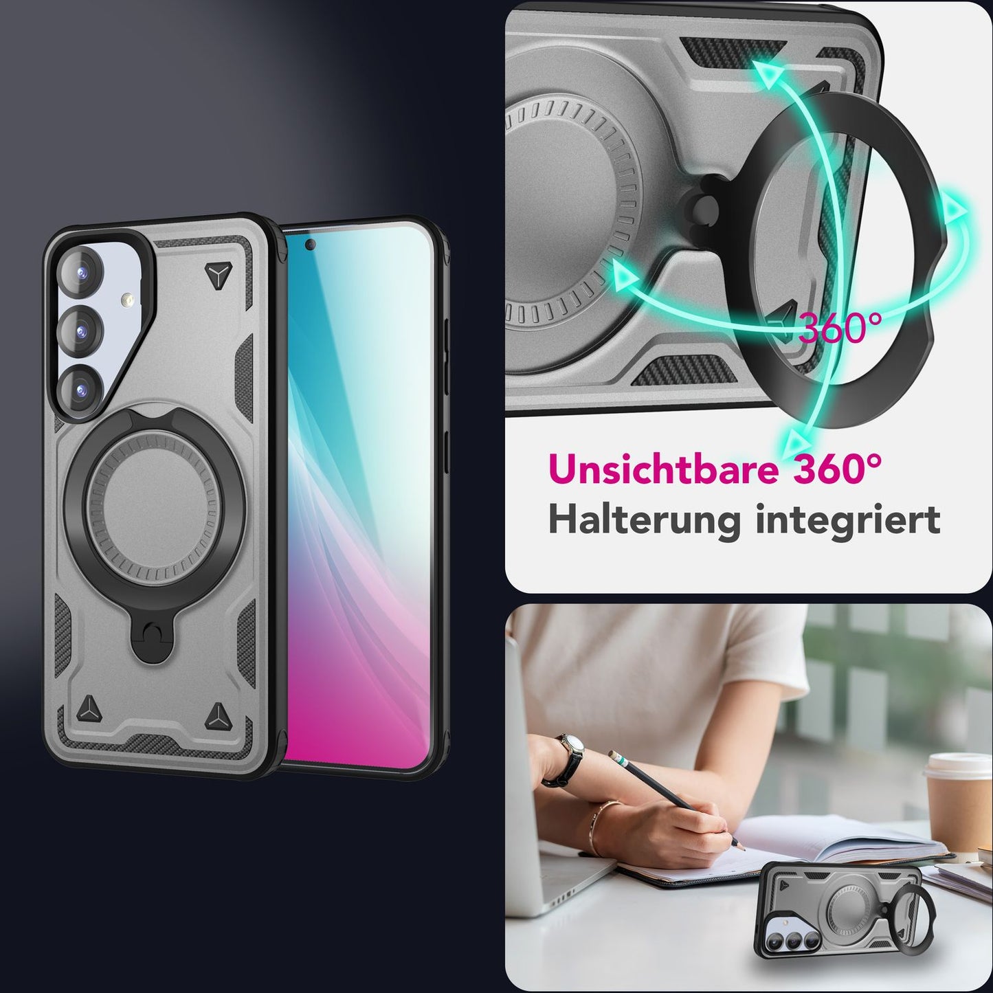 NALIA Magnetische Panzerhülle für Samsung Galaxy S25 – Ring-Halterung 360° & MagSafe kompatibel – STORMGUARD (Outdoor Case) – Marke aus Berlin