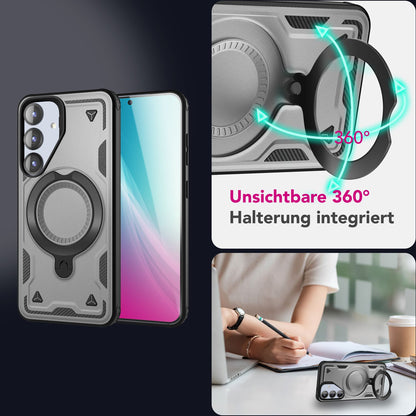 NALIA Magnetische Panzerhülle für Samsung Galaxy S25 – Ring-Halterung 360° & MagSafe kompatibel – STORMGUARD (Outdoor Case) – Marke aus Berlin