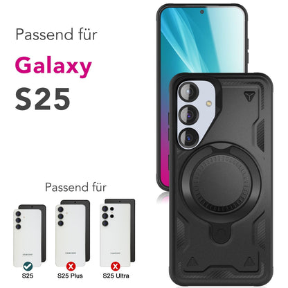 NALIA Magnetische Panzerhülle für Samsung Galaxy S25 – Ring-Halterung 360° & MagSafe kompatibel – STORMGUARD (Outdoor Case) – Marke aus Berlin