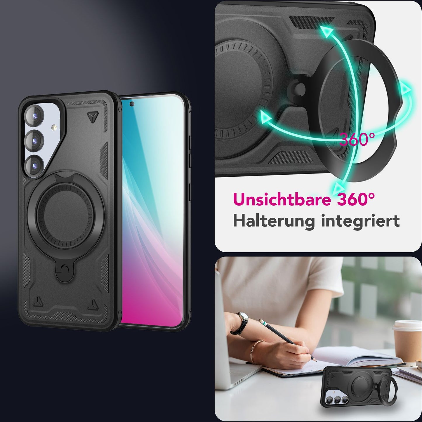 NALIA Magnetische Panzerhülle für Samsung Galaxy S25 Plus – Ring-Halterung 360° & MagSafe kompatibel – STORMGUARD (Outdoor Case) – Marke aus Berlin