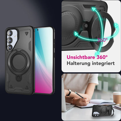 NALIA Magnetische Panzerhülle für Samsung Galaxy S25 Plus – Ring-Halterung 360° & MagSafe kompatibel – STORMGUARD (Outdoor Case) – Marke aus Berlin